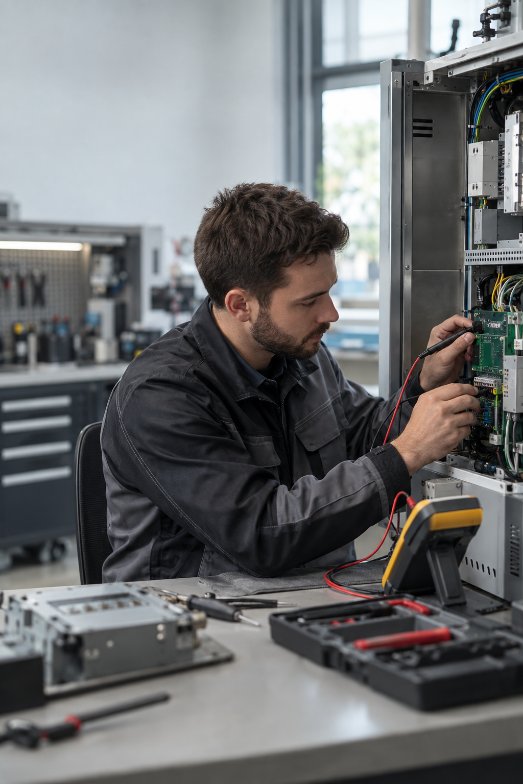 Técnico reparando una máquina industrial